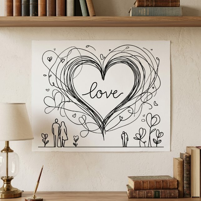 Liebe Herz mit handGezeichnet Linien Poster (Hand-Drawn Love Heart Minimalist Illustration. Poster)