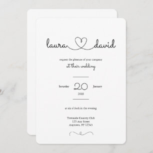 Liebe-Herz-moderne schwarze u. weiße Einladung