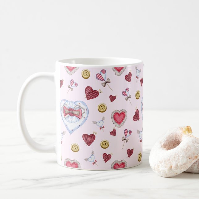 Liebe Herz Nähen Wasserfarbe            Kaffeetasse (Mit Donut)