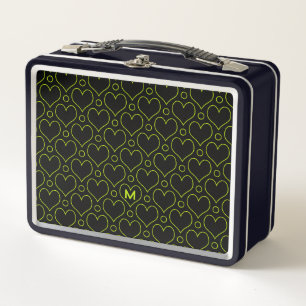 Liebe Herz & Polka Dots Muster in Kalkgrün Metall Brotdose