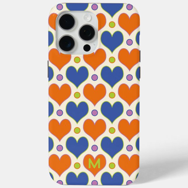 Liebe Herz & Polka Dottern Muster in Blau & Orange Case-Mate iPhone Hülle (Rückseite)