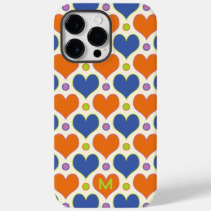Liebe Herz & Polka Dottern Muster in Blau & Orange Case-Mate iPhone 14 Pro Max Hülle