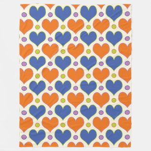 Liebe Herz & Polka Dottern Muster in Blau & Orange Fleecedecke