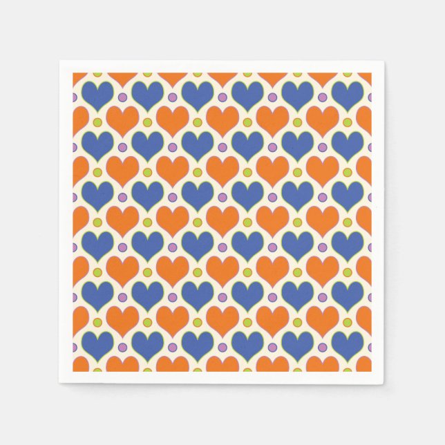 Liebe Herz & Polka Dottern Muster in Blau & Orange Serviette (Vorderseite)