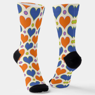 Liebe Herz & Polka Dottern Muster in Blau & Orange Socken