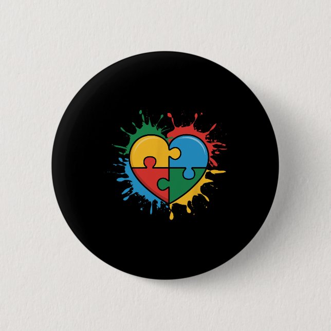 Liebe Herz Puzzle Piece Akzeptanz Autismus Awarene Button (Vorderseite)