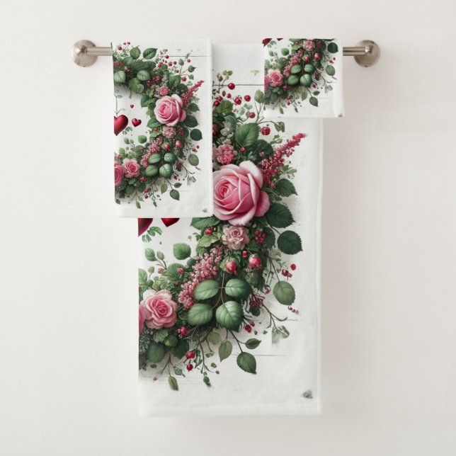 Liebe Herz Rose Valentinstag Badhandtuch Set (Insitu)