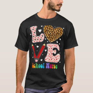 Liebe Herz Schulkrankenschwester Leopard Karo Rot T-Shirt
