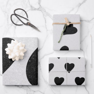 Liebe Herz Schwarz Glitter Valentinstag Geschenkpapier Set