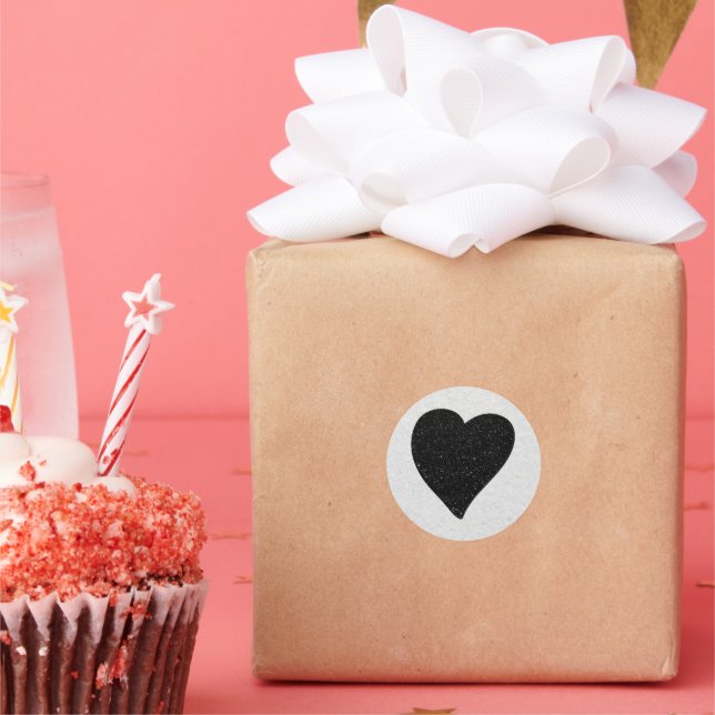 Liebe Herz Schwarzer Glitzer Valentine Runder Aufkleber (Party)