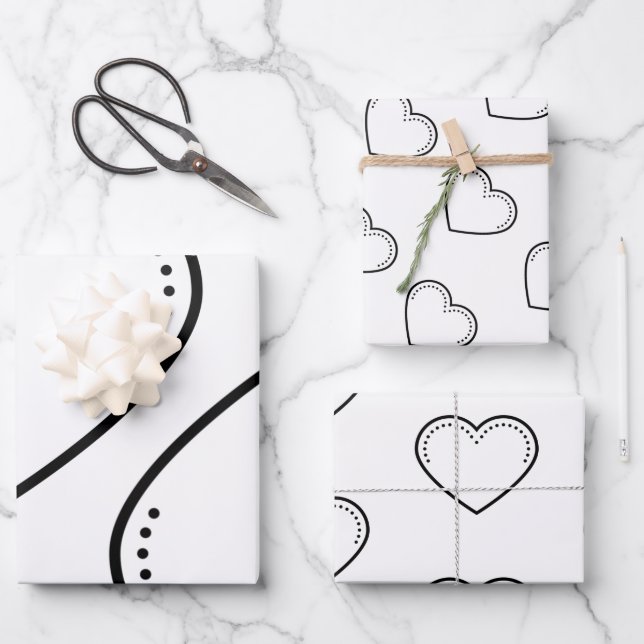 Liebe Herz Schwarzes Valentin Geschenkpapier Set (Vorderseite)