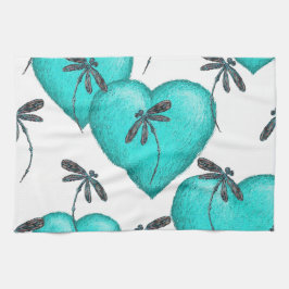 Liebe Herz und Libellen Türkis Küchentuch