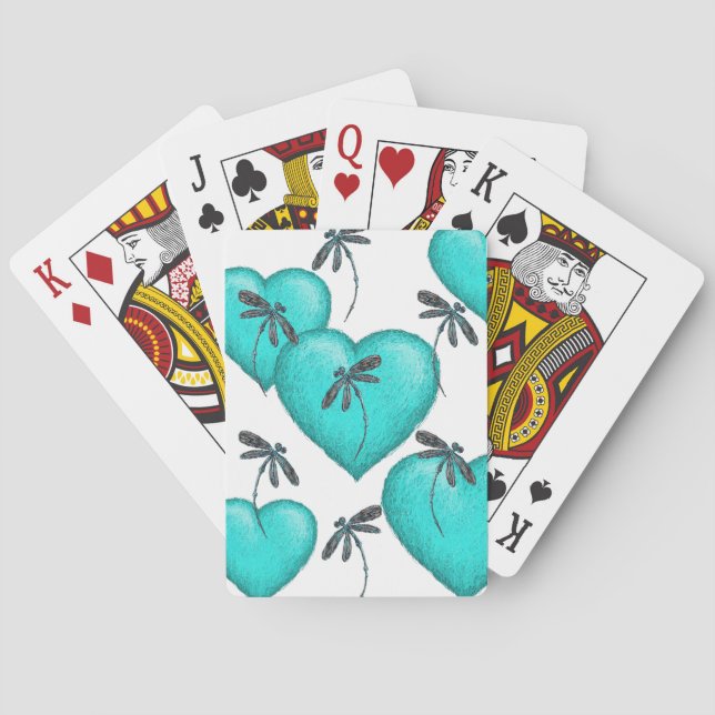 Liebe Herz und Libellen Türkis Spielkarten (Rückseite)