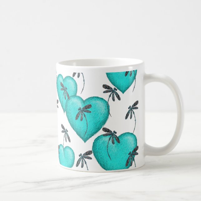 Liebe Herz und Libellen Türkis Tasse (Rechts)