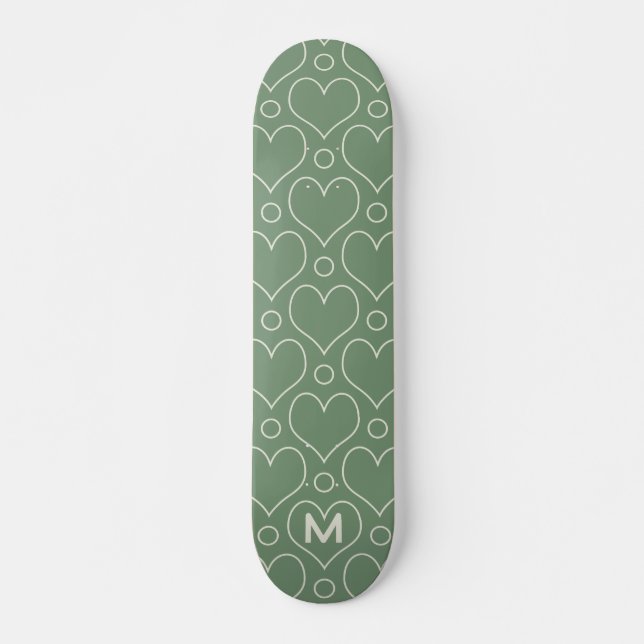 Liebe Herz und Polka Dots Muster in grün Skateboard (Vorne)
