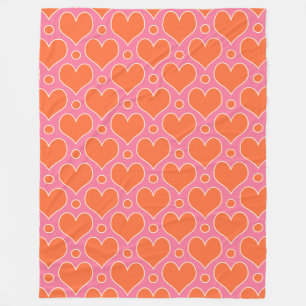 Liebe Herz und Polka Dots Muster in Rosa, Orange Fleecedecke