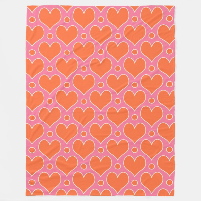 Liebe Herz und Polka Dots Muster in Rosa, Orange Fleecedecke (Vorderseite)