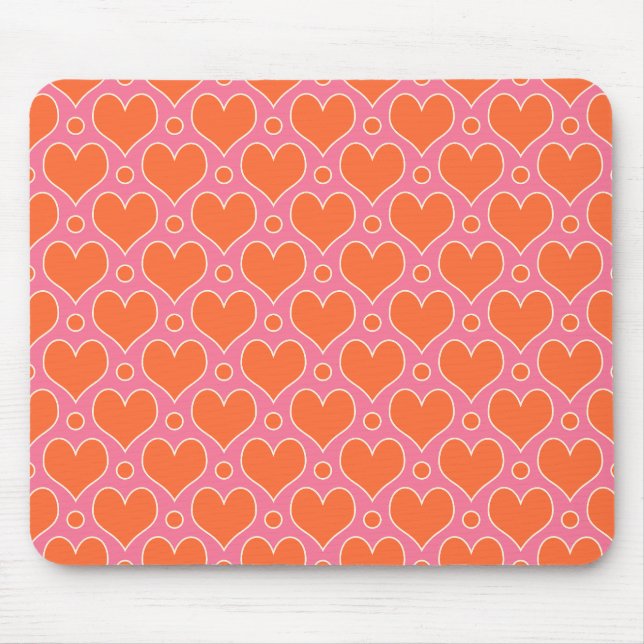 Liebe Herz und Polka Dots Muster in Rosa, Orange Mousepad (Vorne)