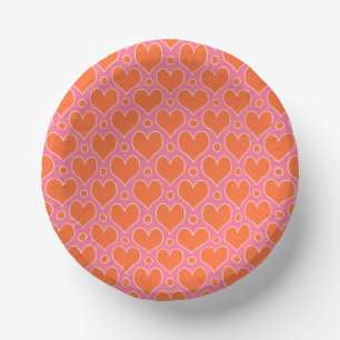 Liebe Herz und Polka Dots Muster in Rosa, Orange Pappteller