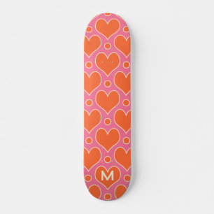 Liebe Herz und Polka Dots Muster in Rosa, Orange Skateboard