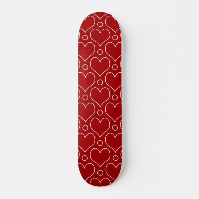 Liebe Herz und Polka Dots Muster in Rot und Weiß Skateboard (Vorne)