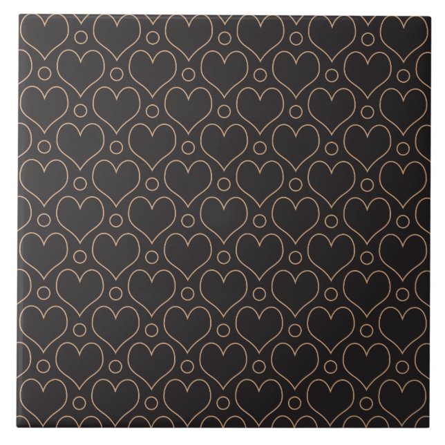 Liebe Herz und Polka Dots Muster in Tan & Black Fliese (Vorderseite)