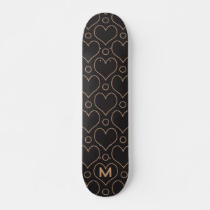 Liebe Herz und Polka Dots Muster in Tan & Black Skateboard