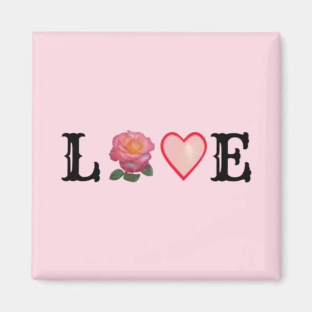 Liebe Herz und Rose Blume Magnet (Vorne)