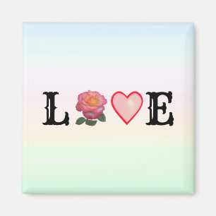 Liebe Herz und Rose Blume über Pastellfarben Magnet