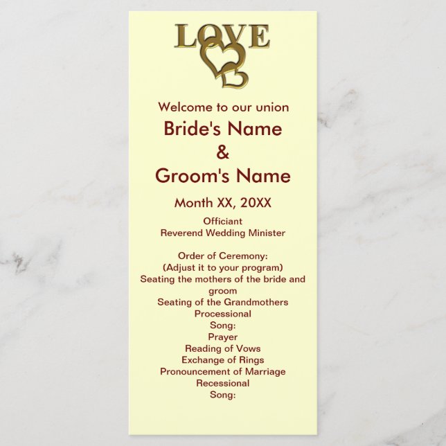 Liebe Herz und Rote Rose Hochzeitskarte Programm (Vorderseite)