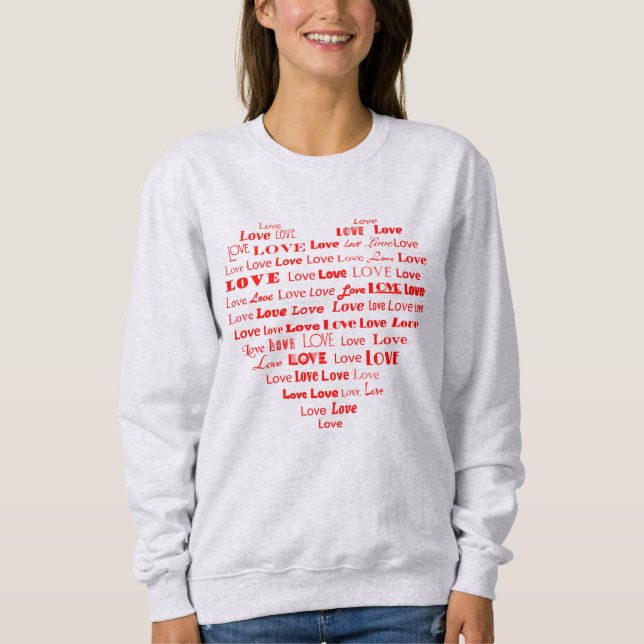 Liebe Herz Word Cloud Hot Pink Mixed Schriftart Sweatshirt (Vorderseite)