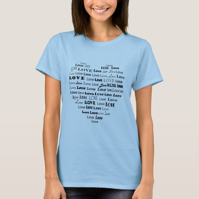 Liebe Herz Word Cloud in Black T-Shirt (Vorderseite)