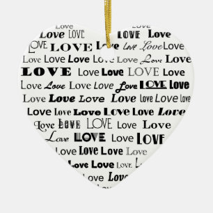 Liebe Herz Word Cloud - Schwarz Keramikornament