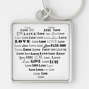 Liebe Herz-Word-Cloud - Schwarz/Weiß Schlüsselanhänger