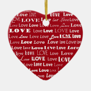 Liebe Herz Word Cloud - White on Dark Red Keramikornament