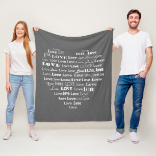 Liebe-Herz-Wort-Wolke - Weiß auf Grauem/Grau Fleecedecke