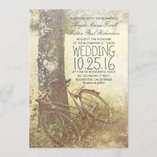 Liebe Herzbirke und Fahrrad rustikale Hochzeit Einladung