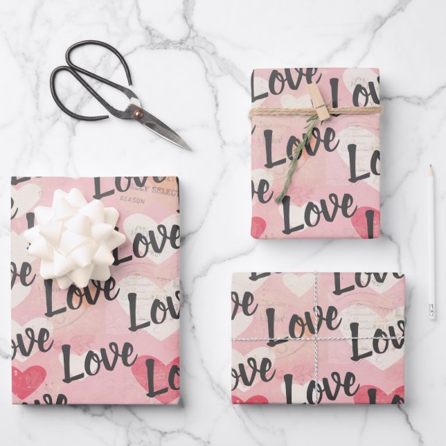 Liebe Herzmuster Valentine Geschenkpapier Set (Vorderseite)