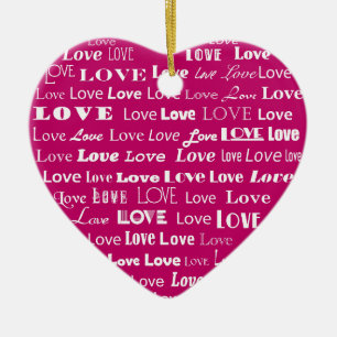 Liebe Herzwolke - Weiß auf Fuchsia Pink Keramikornament