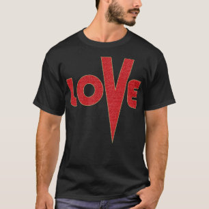 Liebe High V Red and Gold Glitzer Letter Art T-Shirt