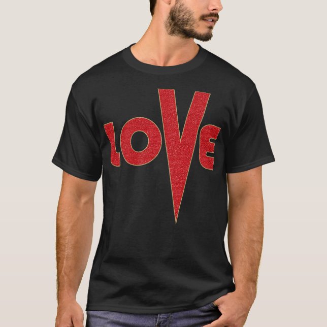 Liebe High V Red and Gold Glitzer Letter Art T-Shirt (Vorderseite)