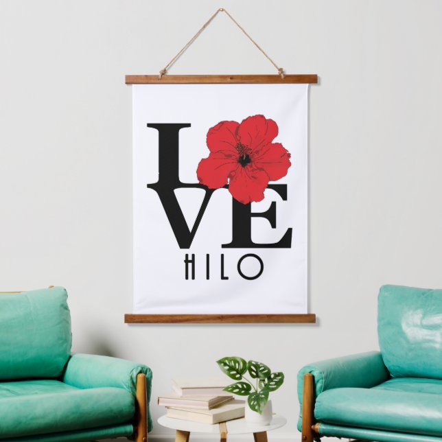 LIEBE Hilo Hawaii Roter Hibiskus Wandteppich Mit Holzrahmen (Wohnzimmer)