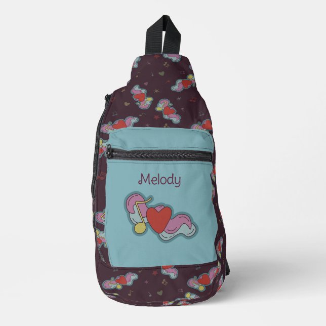 Liebe Hinweis: Doodle Heart Music Lovers Name Aqua Crossbody Bag (Vorderseite)