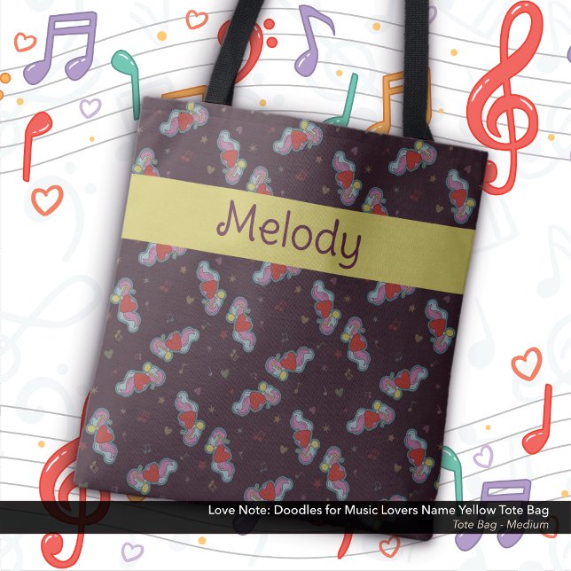 Liebe Hinweis: Doodles für Musikliebhaber Name Gel (Love Note: Doodles for Music Lovers Tote Bag: Personalized with Your Name - Yellow)