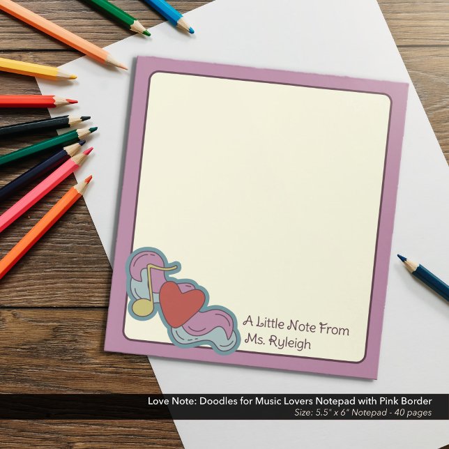 Liebe Hinweis: Doodles für Musikliebhaber Pink Notizblock (Love Note: Doodles for Music Lovers Notepad with Pink Border - 5.5"x6" Notepad)