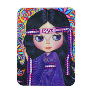 Liebe Hippie Girl Friedenszeichen Niedliches große Magnet