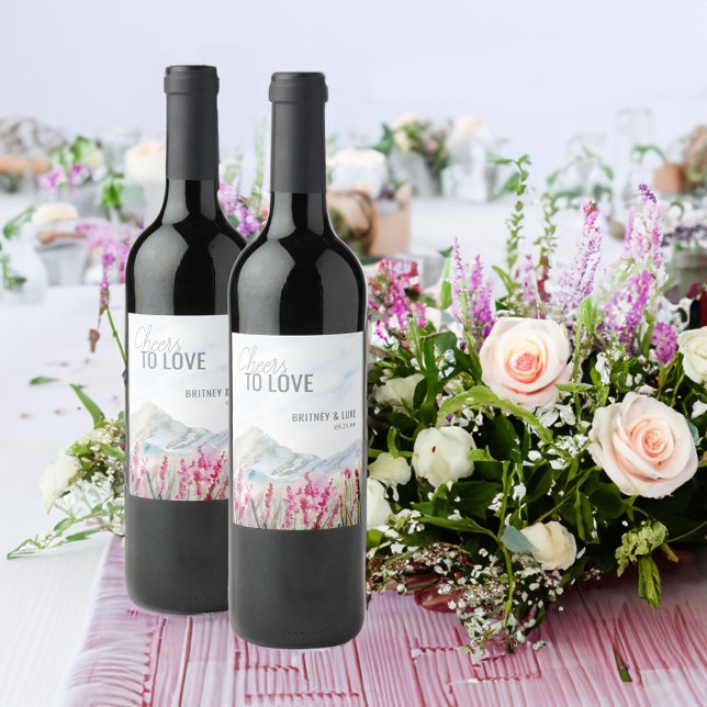 Liebe - Hochzeit der Wasserfarben Weinetikett (Cheers to Love Mountain Meadow wine bottle labels)