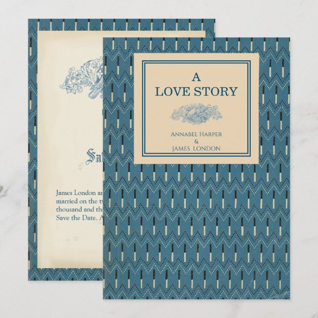 Liebe-Hochzeit mit Vintager Buchabdeckung Save The Date (Vorne/Hinten)