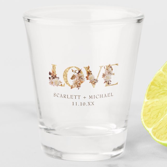Liebe Hochzeit Schnapsglas (Love Fall Wedding Shot Glass by Painted Paperie
)