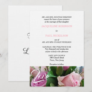 Liebe Hochzeit von hellrosa Rose Einladung